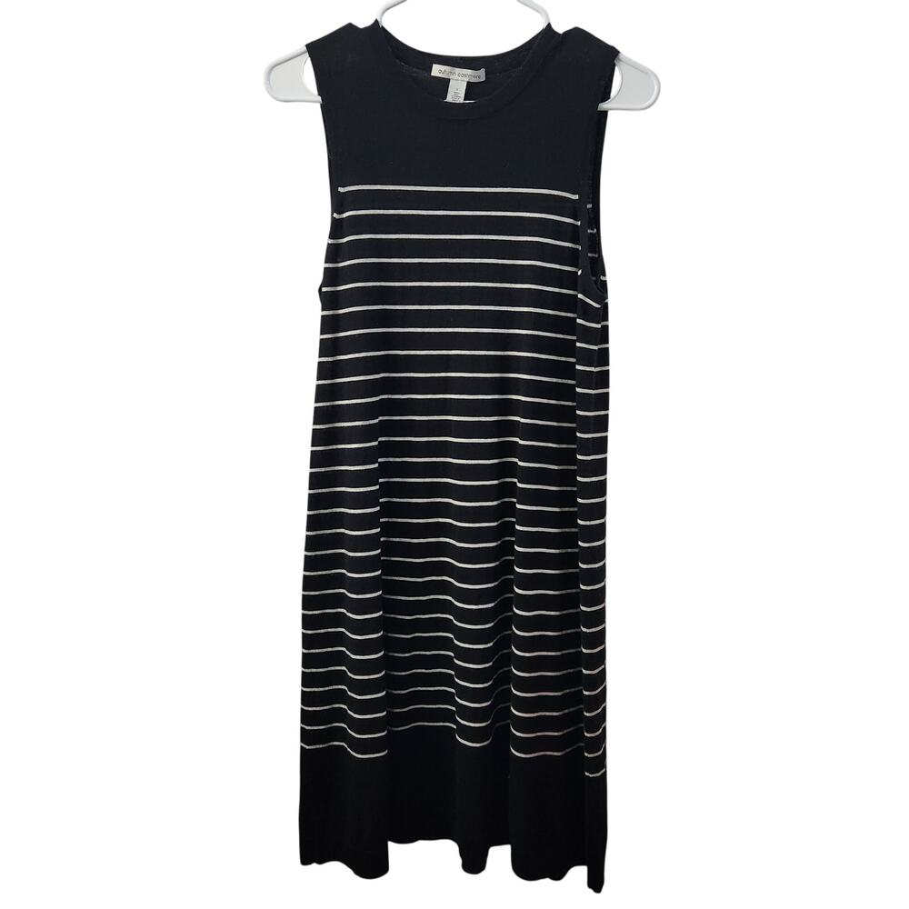 Autumn Cashmere 100% Cashmere Breton Stripe Sleeveless Swing Dress In Coal S - Picture 1 of 6